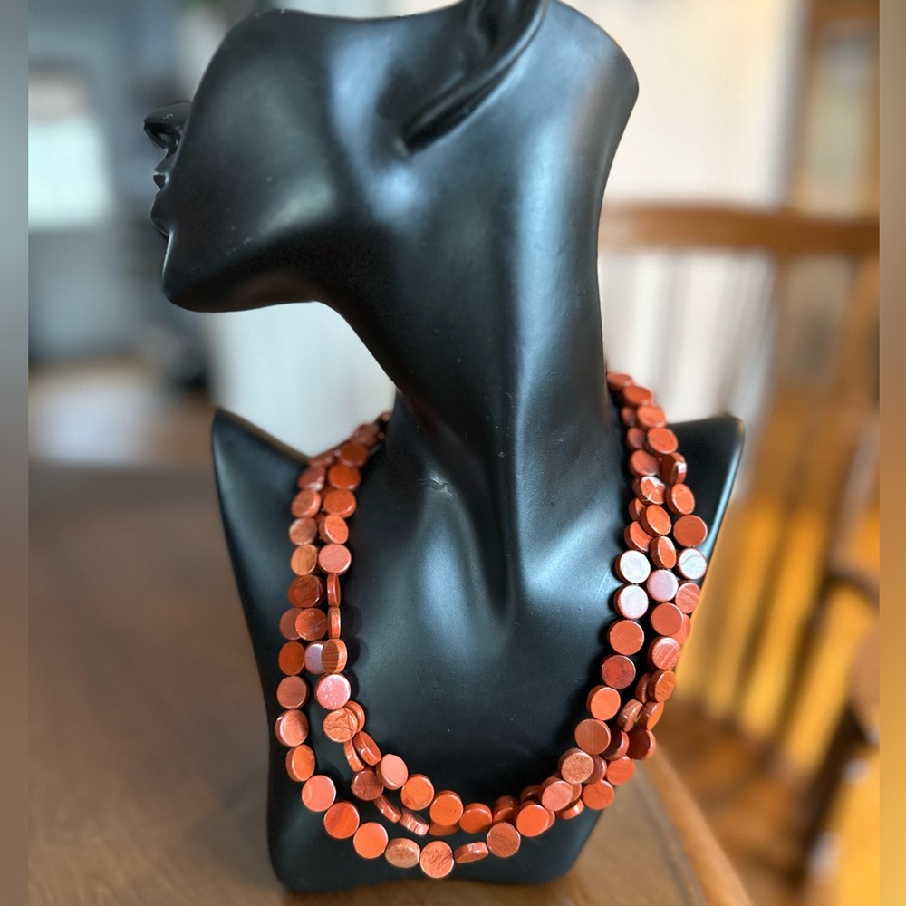 Vintage Jay King Red Jasper and Sterling Silver Multi Strand Necklace